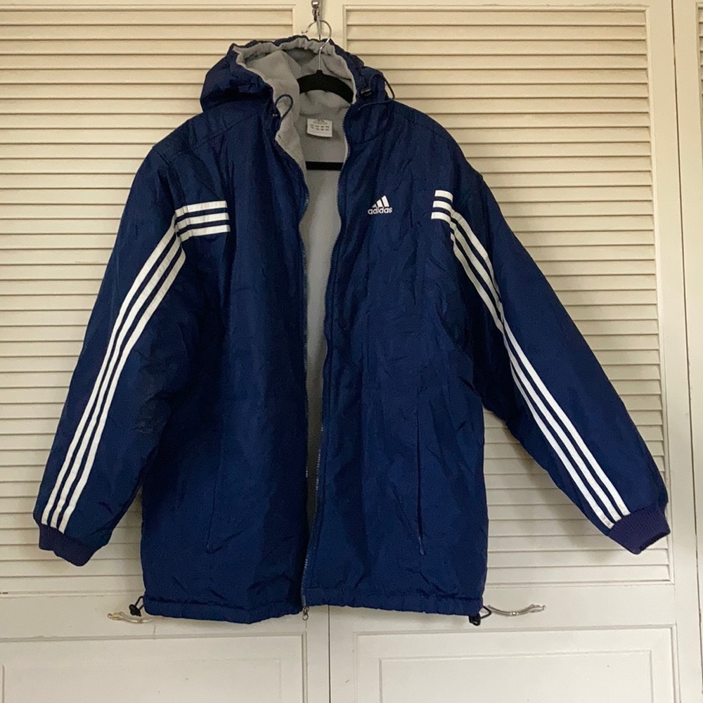 Men’s adidas royal blue long winter coat with hood